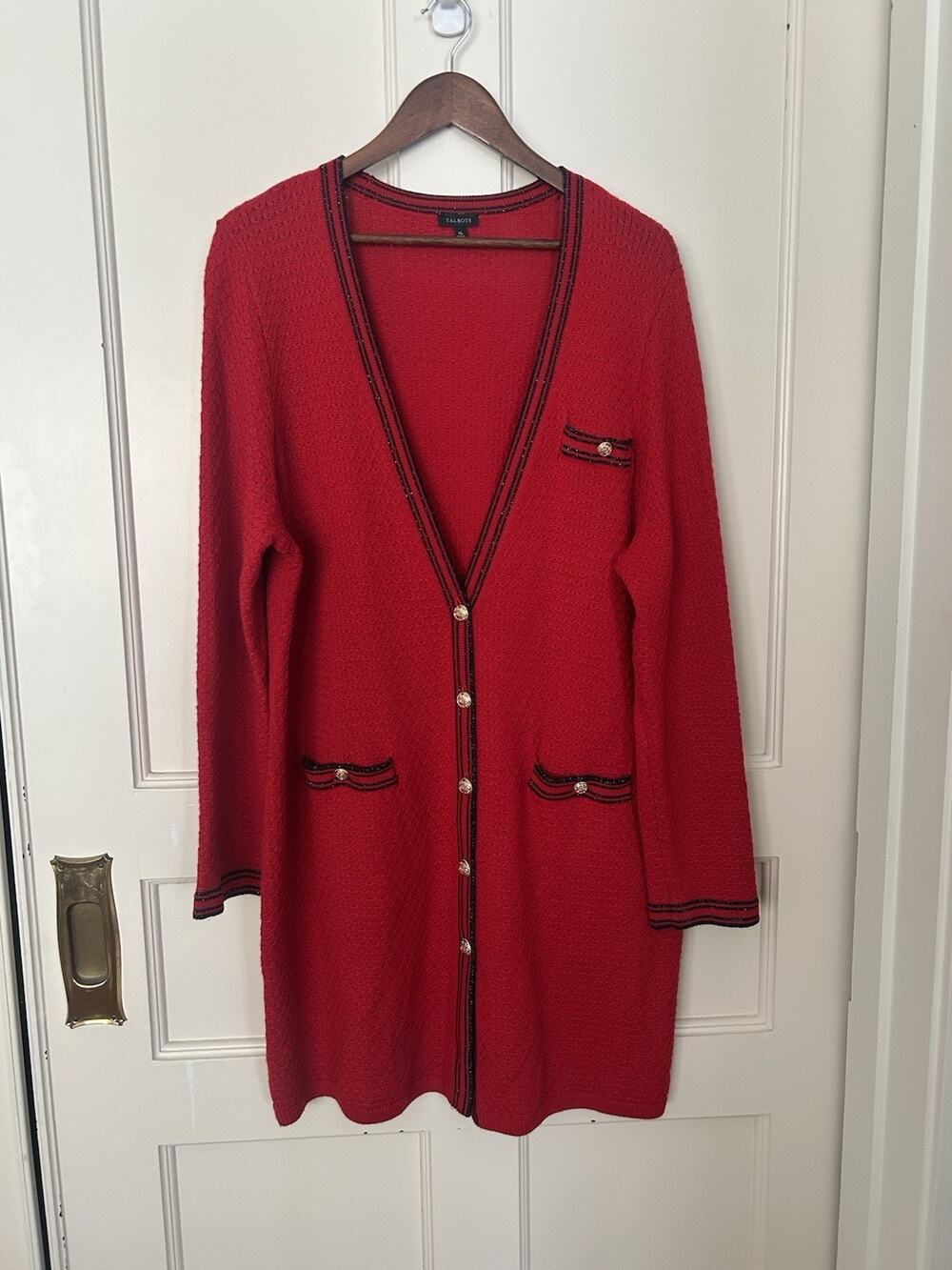 Talbots Longer Length Knit Cardigan Womens Size XL Red Preppy Classic Bold